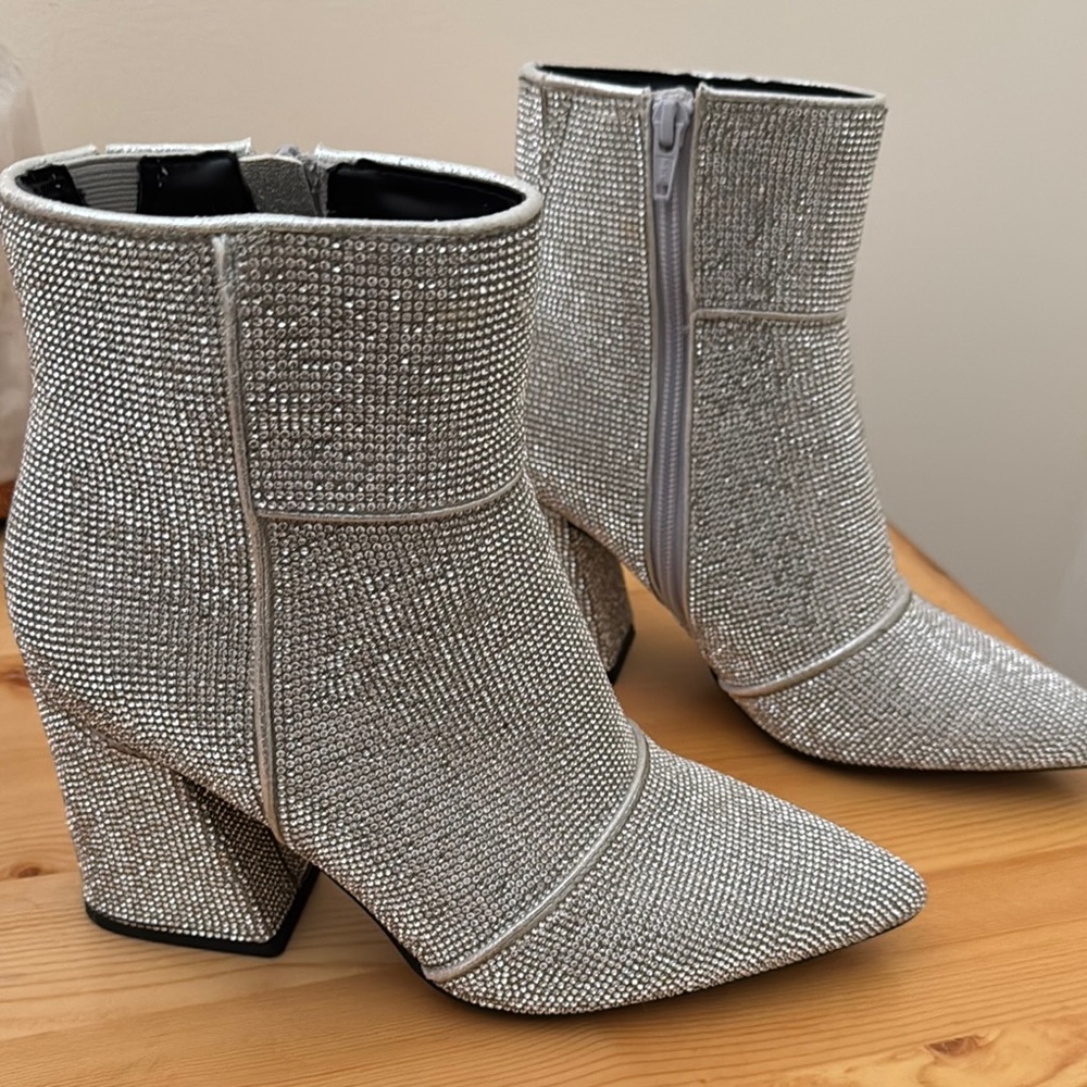 Silver Rhinestone Ankle Boots